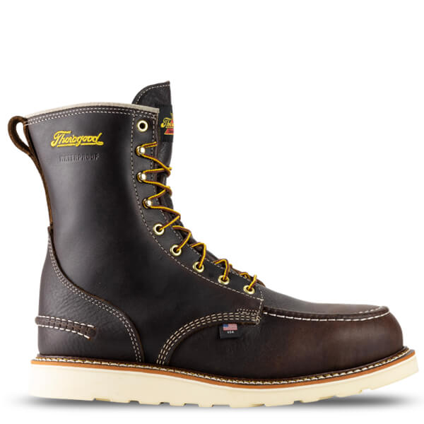 814-3800 8 inch BRIAR PITSTOP Waterproof Moccassin Toe Soft TOE Wedge Outsole Work Boot (Dark Brown)