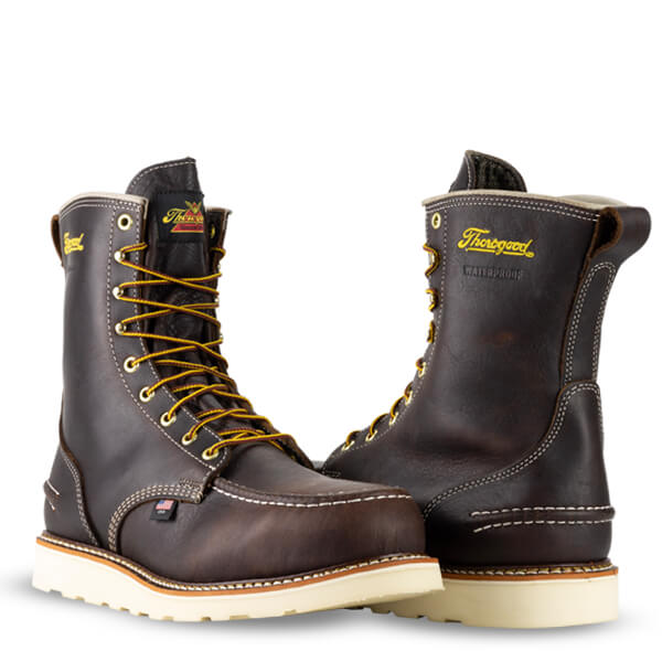 814-3800 8 inch BRIAR PITSTOP Waterproof Moccassin Toe Soft TOE Wedge Outsole Work Boot (Dark Brown)