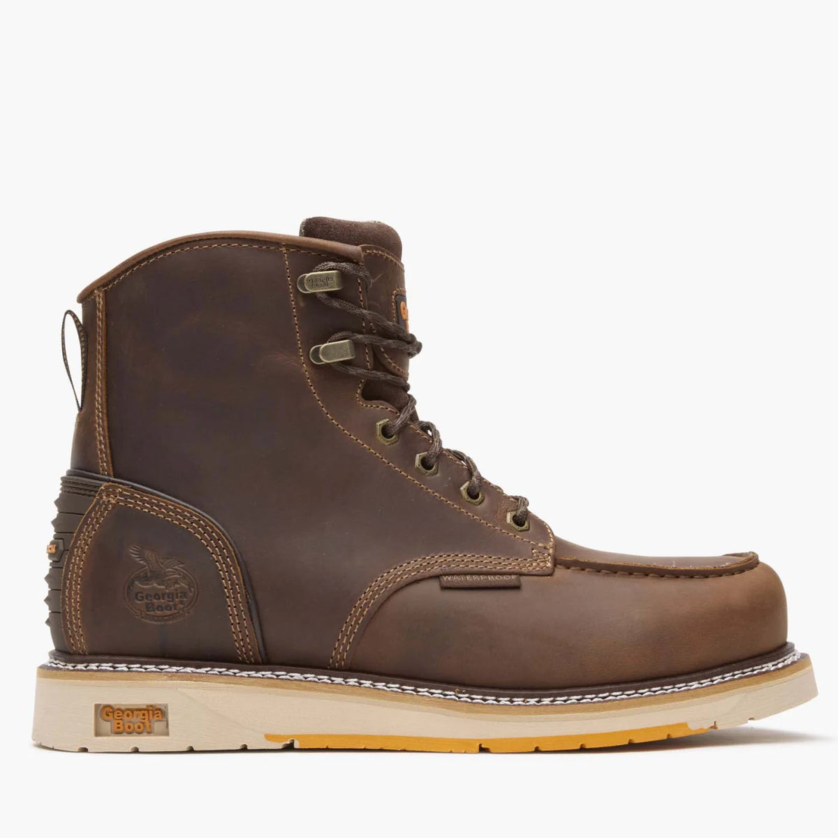 Georgia boot gb00592, composite toe brown leather upper with cream wedge sole