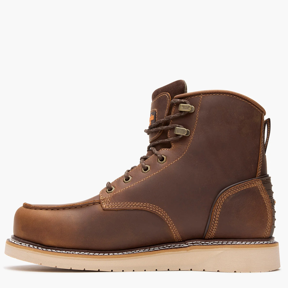 Georgia boot gb00592, composite toe brown leather upper with cream wedge sole