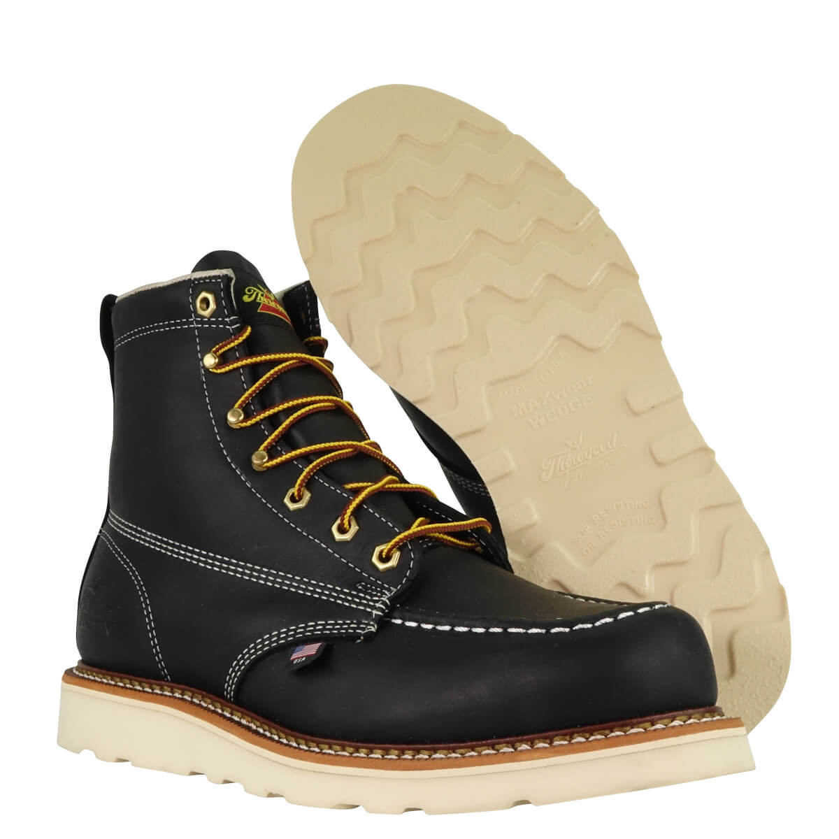 814-6201 6 inch BLACK Moccassin TOE Wedge outsole work boot (Black)